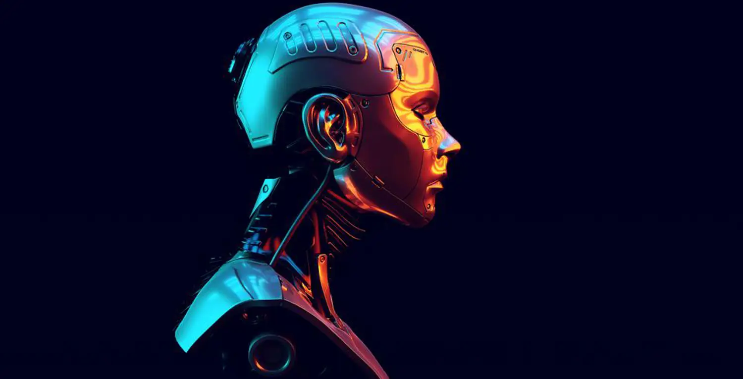 Cyborg with with Red Orange and Blue Green Moody 80s lighting 3d illustration 3d render